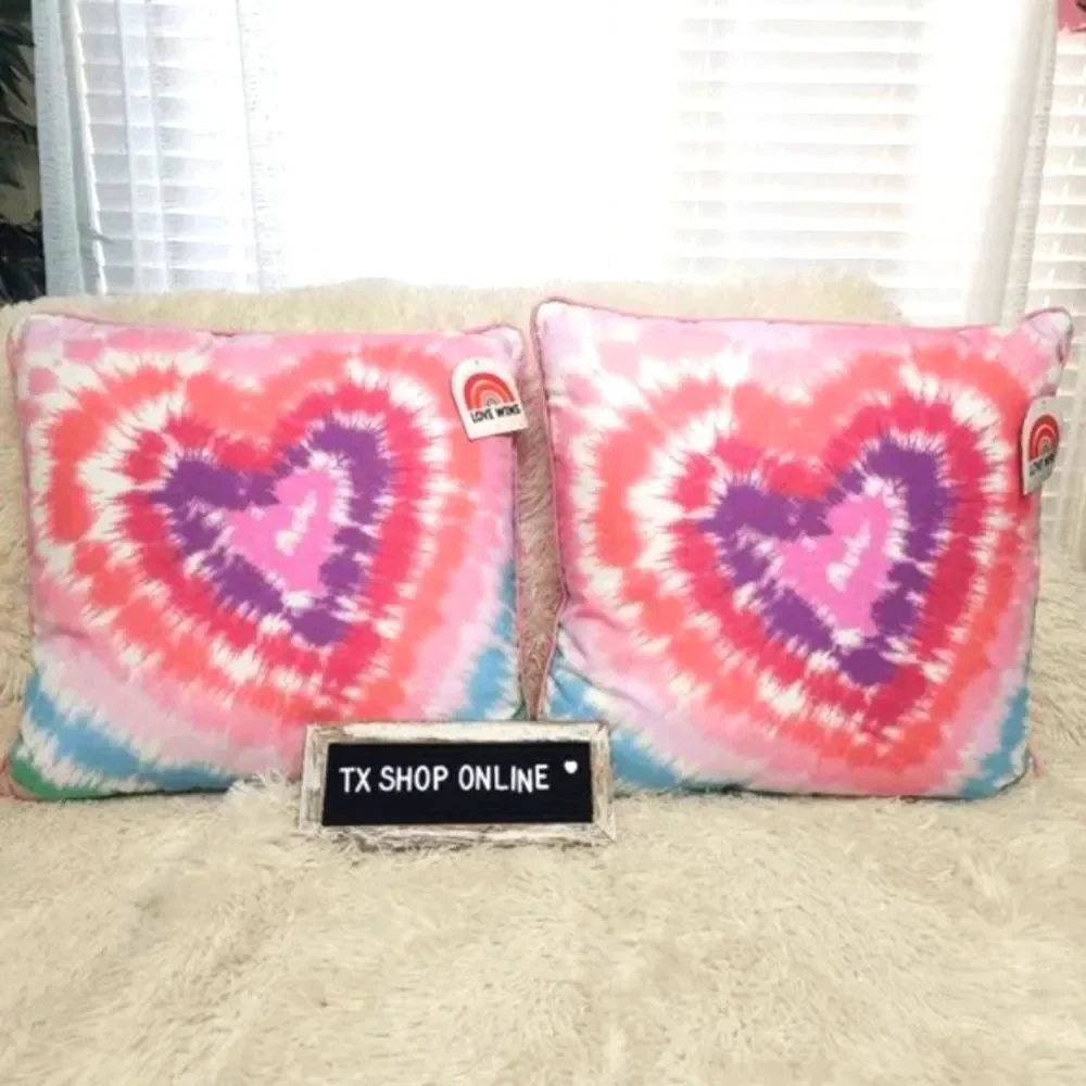 x2 LOVE WINS Girly Tie Dye Throw Pillow NWT